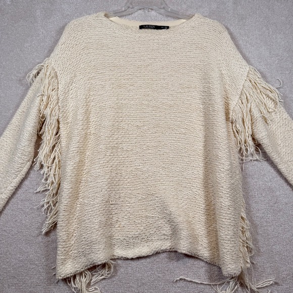 Lauren Ralph Lauren Women's Cream Knit Fringe Sweater - Picture 1 of 6